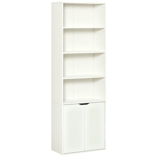 4-Tier Open Bookshelf with Doors Modern Home Office Bookcase Storage Cabinet for Living Room Bathroom Study, White