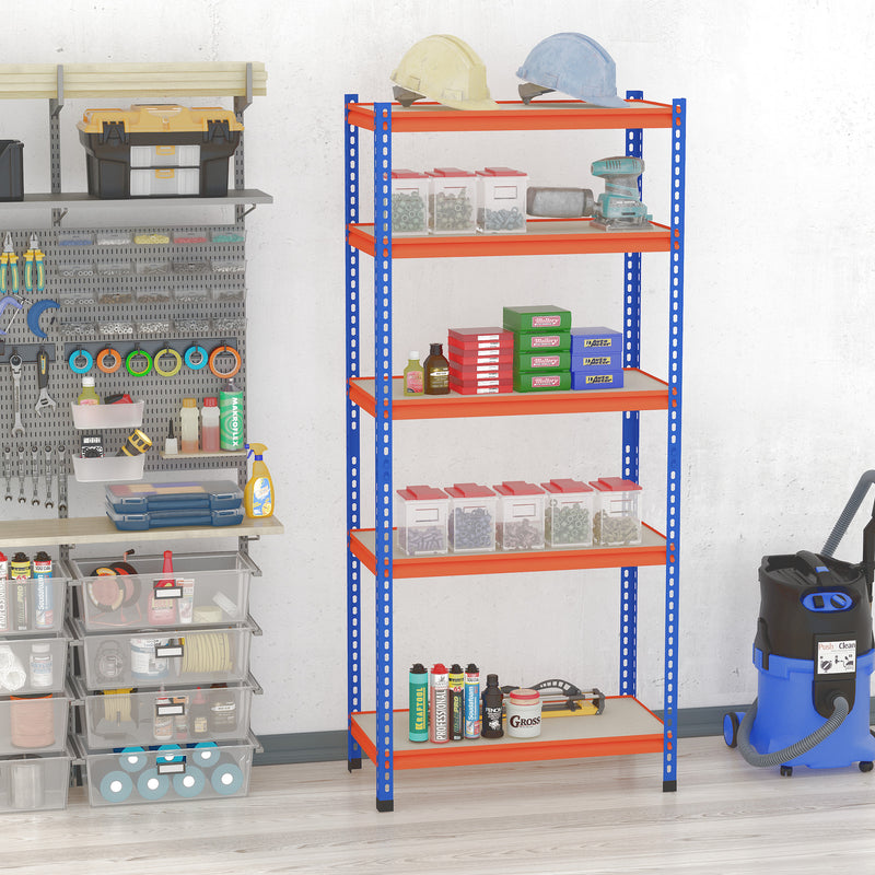 5-Tier Heavy Duty Garage Shelf, Metal Shelving Unit with Adjustable Shelves, Metal Frame, 31.5