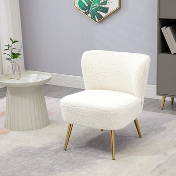 Lounge Chair for Bedroom Living Room Chair with Soft Upholstery and Gold Legs White