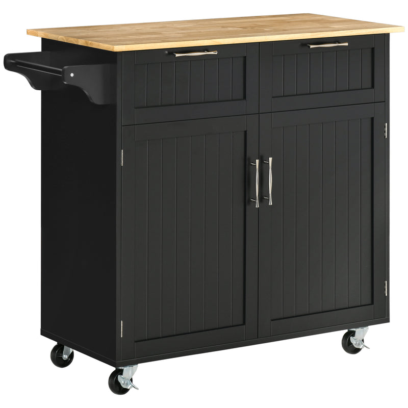 Îlot de cuisine roulant avec tiroirs de rangement, chariot de cuisine avec dessus en bois d'hévéa, armoire et porte-serviettes, Blanc