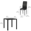 3-Piece Rectangular Glass Kitchen Table and Chairs with Metal Frame and Faux Leather Upholstery for Dining Room, Black