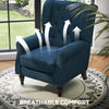 Fabric Accent Chair, Button Tufted Armchair, Upholstered Modern Living Room Chair, Wingback Chair with Wood Legs, Rolled Arms, Thick Padding for Bedroom, Blue