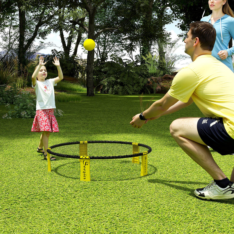 Soozier Spike Game Set, Mini Beach Games Set w/ Roundnet, 3 Balls, Pump, Carrying Bag, Portable Outdoor Games for Families