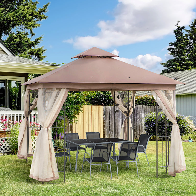 10'x10' Soft-top Steel Patio Gazebo Outdoor Sun Shelter with 2-Tier Polyester Roof, Curtain Sidewalls