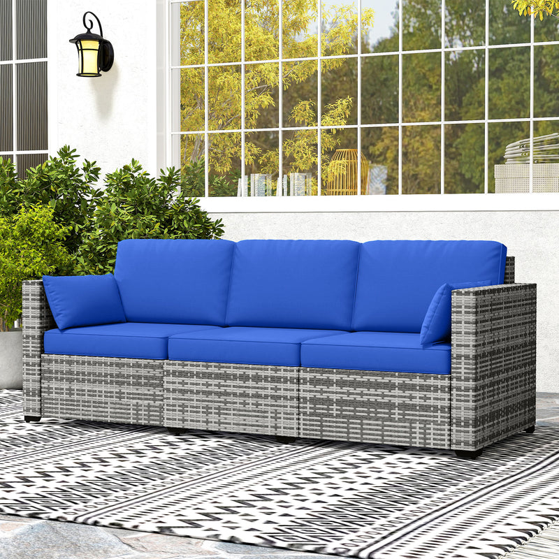 3-Seater Outdoor Sofa with Cushions, PE Rattan Conversation Patio Couch with Pillows for Garden, Poolside