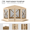 12' x 12' Hexagon Automatic Pop Up Screen Tents Camping Shelter Picnic Canopy Outdoor Sun Shade with Mesh Sidewalls and Carry Bag, Beige