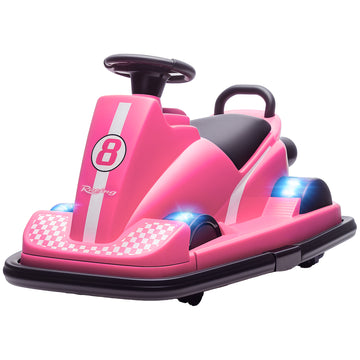 Qaba Bumper Car for Kids, 6V Battery Powered Bumping Car with 360 Degree Spin, Dual Motors, Music, for 3-8 Years, Pink