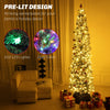 9ft Prelit Pencil Artificial Christmas Tree, Flocked Xmas Tree with Remote, Dual Colour LEDs, 895 Tips, Metal Stand