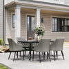 7 Piece Wicker Patio Furniture Set with Cushions, Umbrella Hole, Slatted Table Top, for Backyard, Porch, Garden, Balcony