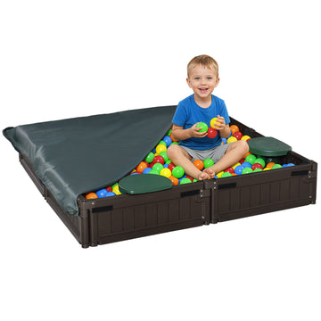 Kids Outdoor Sandbox with Canopy, Bottom Fabric Liner, Brown