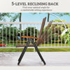 Folding Wicker Patio Dining Chair with 5-level Reclining Back, Wooden Armrests for Outdoor, Garden, Backyard, Brown
