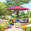 10' Deluxe Patio Umbrella, Outdoor Market Parasol, Banana Hanging Offset Sunshade with Crank, Cross Base, Wine Red
