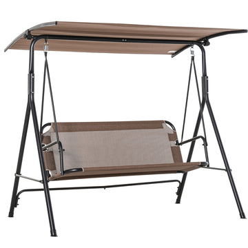 2-Person Porch Swing Chair, 2 Seater Patio Swing Bench w/ Adjustable Canopy, Breathable Seat for Garden, Poolside, Brown