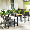 5 Piece Outdoor Dining Set w/ 4 Stackable Chairs, Rectangle Table, Tempered Glass Top, Steel Frame, Black