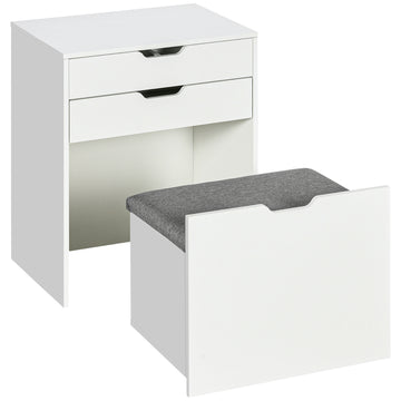 Vanity Set with Flip Top Mirror, Makeup Vanity Table with Stool, Dressing Table with Drawer and 7 Compartments, White