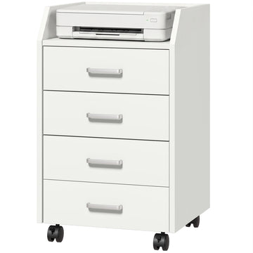 4-Drawer Vertical Mobile Filing Cabinet, File Cabinet with Lockable Wheels for Home Office, White