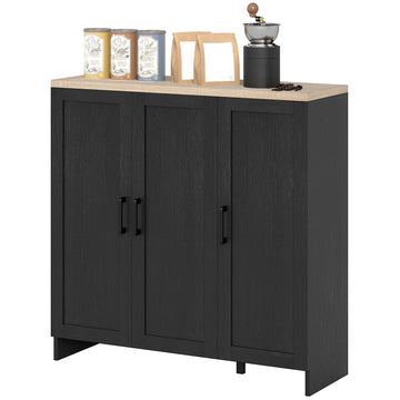 Modern Sideboard Buffet Cabinet, Modern Kitchen Storage Cabinet with 3 Doors Adjustable Shelves, for Dining Room, Black