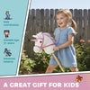 Qaba Unicorn Stick Horse, Plush Hobby Horse with Wood Wheels, Real Pony Neighing and Galloping Sounds, for Kids, White