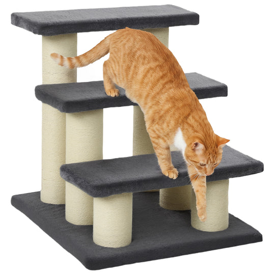 Cat Trees 3 Tier Pet Stairs Dog Cat 3 Steps Kitty Scratching Post Cat Scratch Furniture Dark Grey
