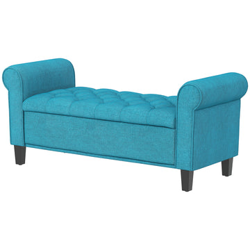 50 Inches Storage Ottoman, Upholstered Bedroom Bench with Rolled Arms and Button Tufted Storage