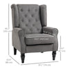 Fabric Accent Chair, Button Tufted Armchair, Upholstered Modern Living Room Chair, Wingback Chair with Wood Legs, Rolled Arms, Thick Padding for Bedroom, Charcoal Grey