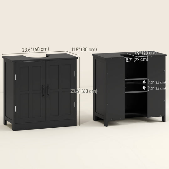 Pedestal Under Sink Cabinet, Bathroom Vanity Cabinet Storage with Double Doors and Adjustable Shelf, White