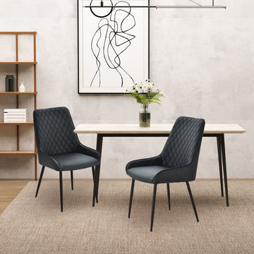 Upholstered Kitchen Chairs, Modern Dining Chairs Set of 2 with Diamond Tufting and Steel Legs for Dining Room, Black