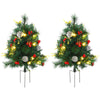 2.5ft 2 Pieces Prelit Artificial Christmas Tree with LED Light Mini Xmas Tree with Small Berry Pine Needles Pinecones Decorations for Garden