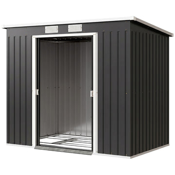 7' x 4' Galvanised Steel Garden Shed, with Foundation Kit -, Dark Grey