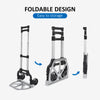 Folding Hand Truck and Dolly with 2 Wheels for Moving, Heavy Duty Luggage Handcart, Aluminum Box Cart with 3 Level Adjustable Telescoping Handle for 154lbs Load Capacity