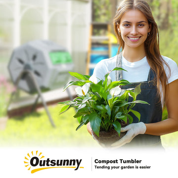 Bac à compost rotatif d'extérieur à double chambre 360°, 43 gallons, avec portes coulissantes, vert foncé