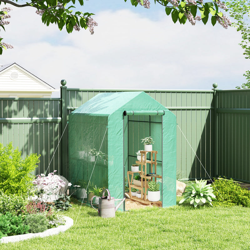 Walk-in Greenhouse Outdoor Portable Plant Flower Growth Warm House with Roll-up Door, 73