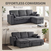 Modular Sectional Sofa Bed with Reversible Storage Ottoman, Pull Out Sleeper Sofa with Spring Cushion, Dark Grey