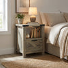 Small Side Table with Storage, Farmhouse End Table with Drawer, Open Shelf and Barn-style Panel, Nightstand for Living Room, Bedroom, Grey