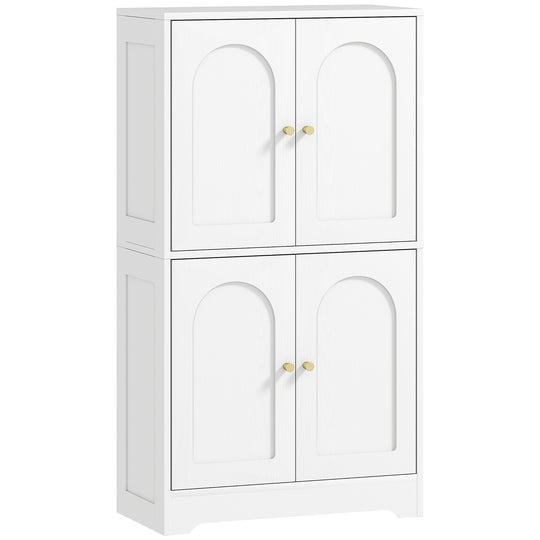 Garde-manger de cuisine 43 po, armoire de rangement moderne autoportante avec 4 portes cintrées et 2 étagères réglables, blanc