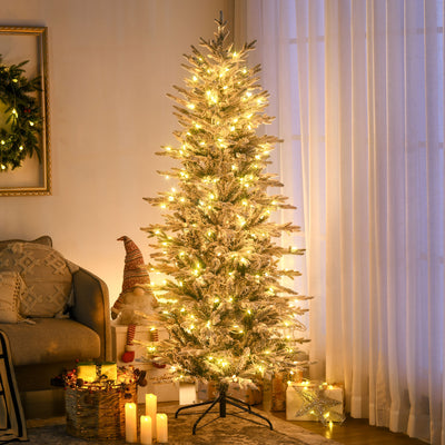 6' Pre Lit Arctic Fir Artificial Flocked Christmas Trees, with Snow Branches, Warm White UL Listed Clear Lights
