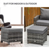 Patio Rattan Ottoman, Outdoor Wicker Footrest with Soft Cushion, Metal Frame for Backyard, Garden, and Poolside, Grey