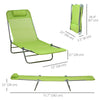 Set of 2 Folding Chaise Lounge Chairs, Outdoor Poolside Sun Tanning Chairs w/ Pillow, Reclining Backrest, Green