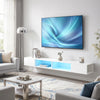 TV Stand with RGB LED Lights, Entertainment Center with Open Shelves for 75 Inch TV, White Wood Grain
