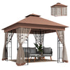 10'x10' Soft-top Steel Patio Gazebo Outdoor Sun Shelter with 2-Tier Polyester Roof, Curtain Sidewalls, Dark Brown