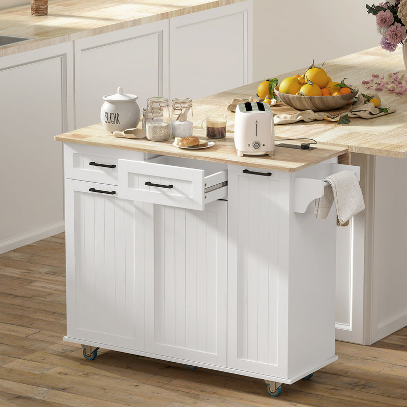 Kitchen Island on Wheels with Wood Drop Leaf, Charging Station, Rolling Kitchen Cart with Adjustable Shelf