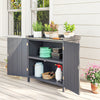 Garden Storage Cabinet, Outdoor Potting Bench Table with Galvanized Top and Shelf, Tool Shed with Double Doors, Grey