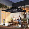 8' Cantilever Patio Umbrella with LED Lights, 360°Rotation, Tilt & Height Adjustment, Crank, Cross Base, Dark Grey