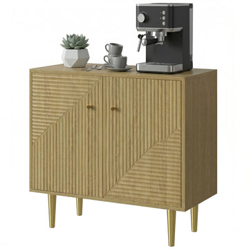 Sideboard with Adjustable Shelf, Buffet Cabinet with 2 Doors and Gold Steel Legs for Dining Room, Oak