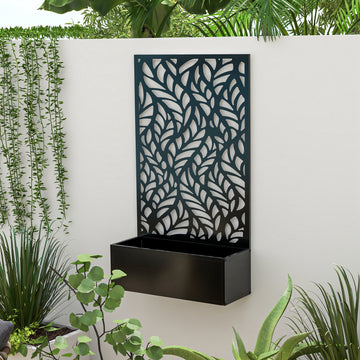Metal Outdoor Privacy Screen with Raised Graden Bed, Privacy Panel and Planter Box, Wall-Mounted or Freestanding