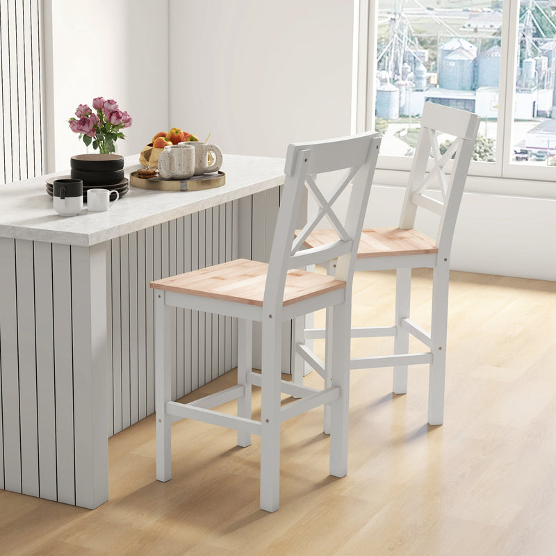 Counter Height Stools Set of 2, Farmhouse Bar Stools with Backs, Solid Wood Counter Stools for Kitchen Island