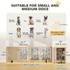 reestanding Dog Gate, Wooden Foldable Pet Gate with 4 Panels, Walk-Through Door, Support Feet, Non-Slip Mats