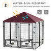 Outdoor Dog Kennel, Lockable Pet Playpen Crate, Welded Wire Steel Fence, Rotating Bowl Holders, Red
