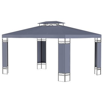 10' x 13' Outdoor Gazebo, Double Roof Patio Gazebo Canopy Shelter with Screen Decorate Corner Frame, Grey
