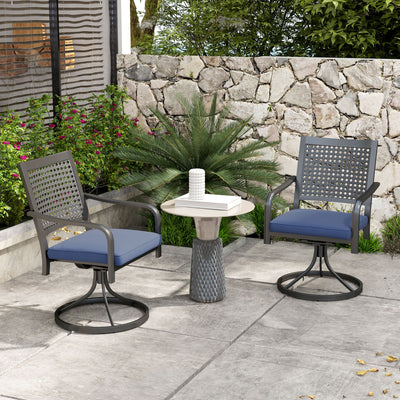 2 Pieces Patio Swivel Chairs with Cushion, Outdoor Swivel Rocker with Curved Armrests, Backrest for Garden, Balcony, Porch, Navy Blue